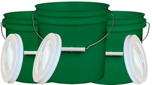 House Naturals 2 Gallon Purple Food Grade BPA Free Made in USA Bucket with Screw On Lid - Pack of 3 (Dark Green - White Lid) - color: Dark Green - White Lid