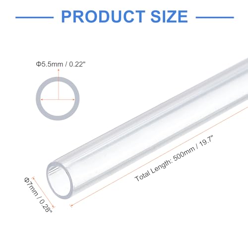 uxcell 10 Pcs Clear Plastic Rigid Tubing 5.5mm ID x 7mm OD, 0.5 Meters Length Round Polycarbonate Tubing for Aquarium Water Pipe, Water Cooling System, Plumbing - size: 5.5mm x 7mm