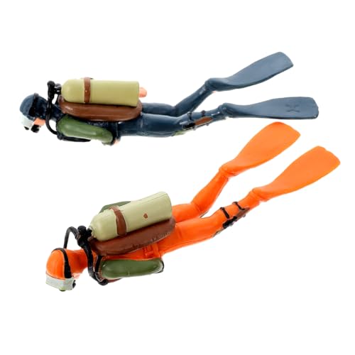 2pcs Floating Fish Tank Decorations, Cute Little Diver Aquarium Decoration Cartoon Fish Playmate with Floating Device Fish Tank Accessories - color: Deep Blue Diver Frogman (Swimming Posture)+orange Diver Frogman (Swimming Posture) Both With Fishing Line