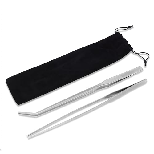 Mandala Crafts 15 Inches Silver Stainless Steel Straight and Curved Aquarium Tweezers for Aquatic Plants – Long Aquascape Forceps for Fish Tanks, Hospital Tanks, Goldfish Bowls, and Terrariums - color: Stainless Steel Curved Straight Tweezers, size: 15 In