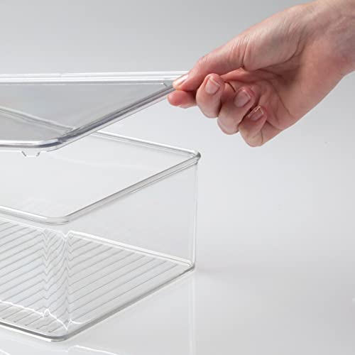 mDesign Stackable Plastic Bathroom Storage Box, Hinge Lid, Container for Organizing Soap, Body Wash, Shampoo, Conditioner, Hand Towels, Hair Accessories - Lumiere Collection, Clear