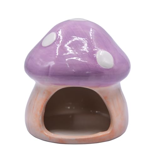 Aquarium Mushroom House Decorations, Ceramic Fish Tank Hideout Landscaping, Small Fish Hideaway Spawning Cave Decor for Shrimp Goldfish (Purple) - color: Purple