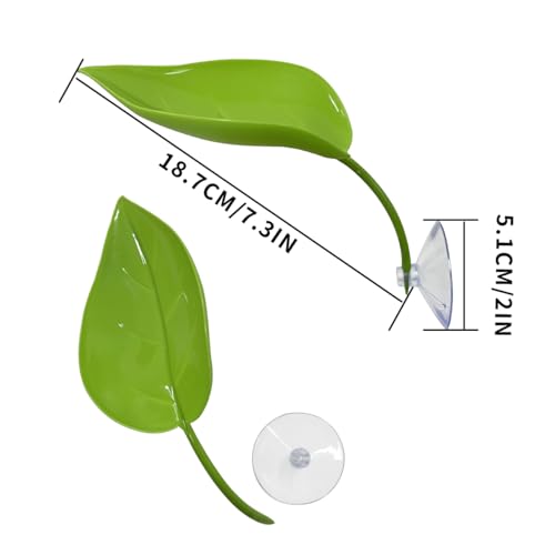 KVZVK 2Pcs Tree Frog Tank Leaf Decorations,Leaf Shape Basking Platform with Suction Cups for Leopard Gecko Tank Accessories for African Dwarf Frog