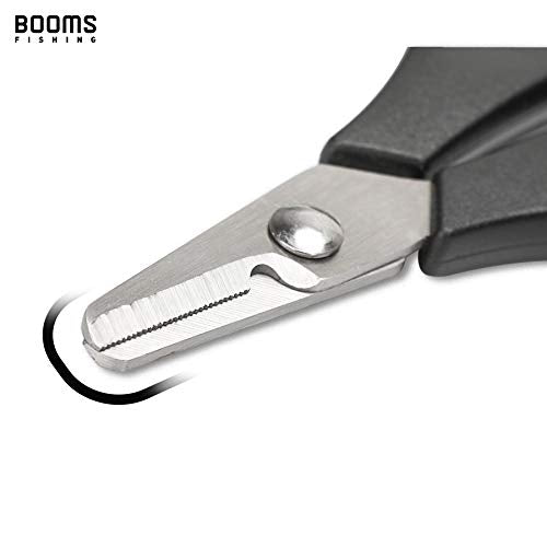 Booms Fishing S01 Fishing Scissors for Braided Line, Fishing Line Cutter Saltwater and Freshwater, Fishing Serrated Shears with Retractor, 3.9” Black