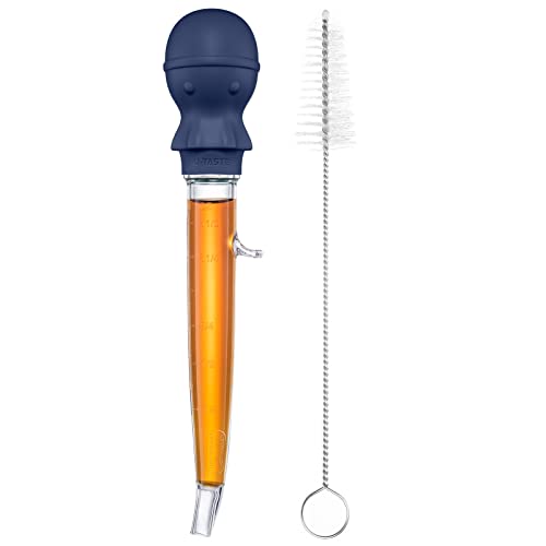 U-Taste 1.5oz Angled Turkey Baster - 228.2ºF Heat Resistant Food Grade Tritan and Silicone Large Octopus Bulb Baster Set with Cleaning Brush for Cooking Basting Meat Poultry Chicken (Midnight Blue) - color: Midnight Blue