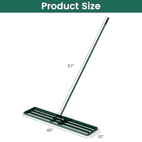Goplus Lawn Leveling Rake, 46" x 10" Heavy Duty Level Lawn Tool w/ Ergonomic Handle for Soil, Effort-Saving Landscape Rake for Garden, Backyard, Golf Course, Farm, Pasture - style: 46" x 10", Green