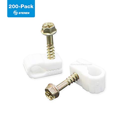 STEREN Coaxial Cable Clips - Cable Holder - Wire Clips - Siding Clips for Hanging - Cord Holder for Desk - Cable Clamps (White, 200 Count - Single Screw) - color: White, size: 200 Count - Single Cable