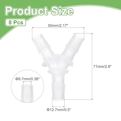 MECCANIXITY 8pcs Plastic Hose Barb Fitting, 1/2" x 1/2" Y Shape Tee Barbed Hose Pipe Fitting Splicer Mender Joint Adapter for Water Liquid Fuel Line Tube, Clear - size: 1/2" x 1/2"