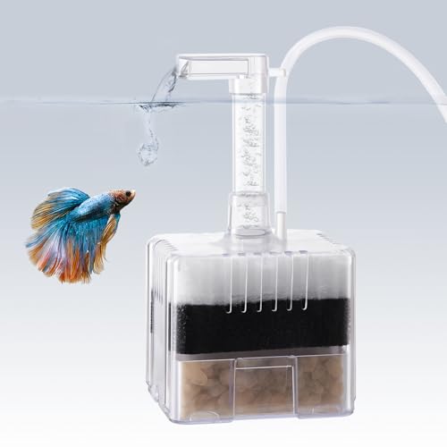 Mini Air-Powered Aquarium Sponge Filter, Corner Spong Filter for 1-10Gallon Fish Tank with Multi Filter Media, for Small Fish, Betta, Shrimp, Fry