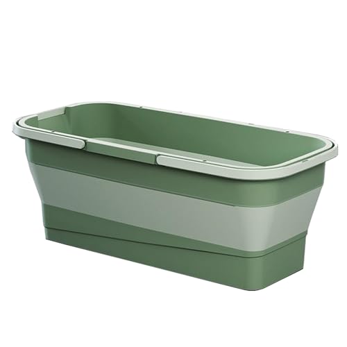 Collapsible Mop Bucket - 12L 3.2 Gallon Rectangular Foldable Water Basin with Dual Handles and Reinforced Base - for Versatile House Cleaning Camping RV Car Washing and Pet Bathing Use - color: Avocado Green, size: 12 L