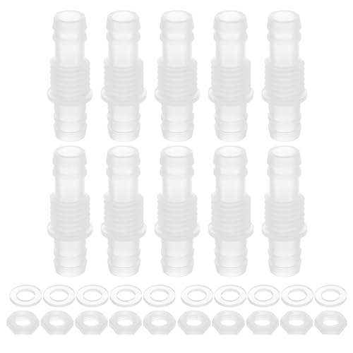 uxcell 10Pcs Plastic Hose Barb Fitting, 3/8" x 3/8" Bulkhead Adapter Union Splicer Mender Pipe Connector with M14 Nut and Washer for Aquarium Air Water Fuel - size: 3/8" x 3/8", M14 Nut