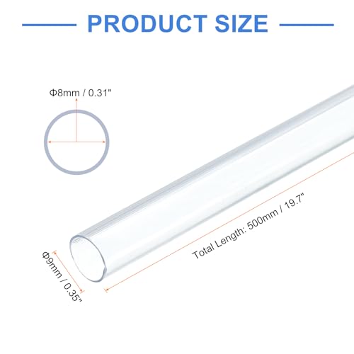 uxcell 10 Pcs Clear Plastic Rigid Tubing 8mm ID x 9mm OD, 0.5 Meters Length Round Polycarbonate Tubing for Aquarium Water Pipe, Water Cooling System, Plumbing - size: 8mm x 9mm