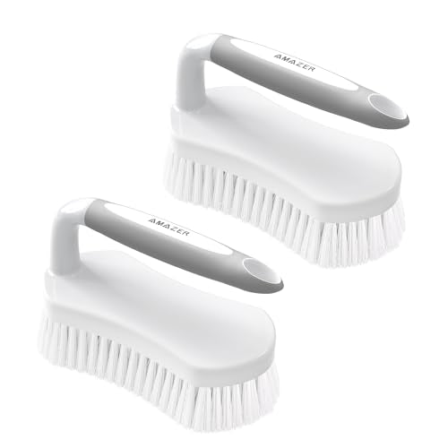 Amazer Scrub Brush for Cleaning Comfort Grip Shower Scrubber Flexible Stiff Bristles with Handle Heavy Duty Cleaner Brush for Tub Sink Carpet Floor - Pack of 2 (Grey+Grey) - color: Grey+grey