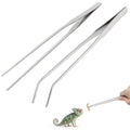 Syn-zer 2PCS Stainless Steel Reptile Feeding Tongs, 10.6 inch Straight and Curved Tweezers for Aquarium, Terrarium & Crafts Bearded Dragon Snake Tank Accessories, Planted Tank Tools Feeder for Lizards