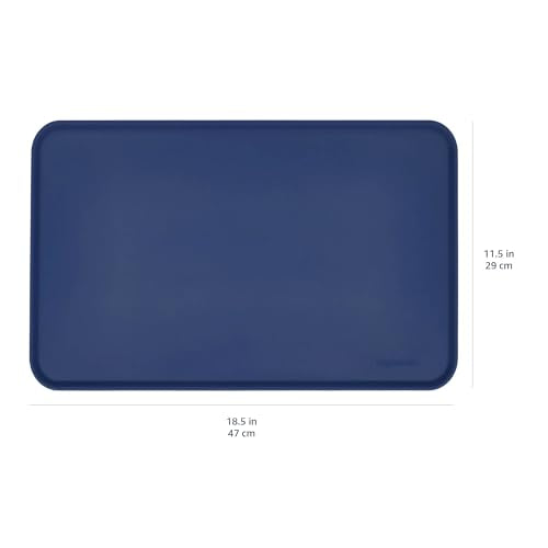 Amazon Basics Waterproof Non-Slip Silicone Pet Feeding Mat with Raised Edges, Prevents Spills, Easy to Clean, Protects Floors for Cat & Dog Food and Water Bowls, 18.5 x 11.5 Inches, Blue - color: Blue, style: 18.5" x 11.5"