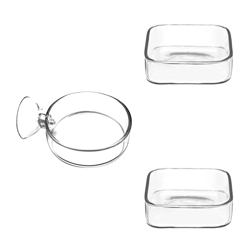 Aquarium Shrimp Feeder Dish Glass Fish Tank Feeding Bowls, 1pcs Round Glass Food Bowl (60mm), 2pcs Square Fish Feeding Bowls with Suction Cups (60mm) - size: 3x Bowl Combine 3