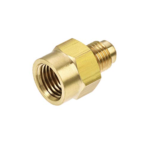 uxcell Brass Pipe fitting, 1/4 SAE Flare Male to 1/4NPT Female Thread, Tubing Adapter Hose Connector, for Air Conditioner Refrigeration - size: 1/4 SAE to 1/4 NPT