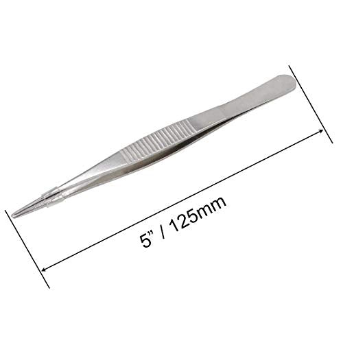 5 Inch Stainless Steel Tweezers with Straight Serrated Tip Multipurpose Forceps for Craft Repairing 2 Pack - size: 5 Inch