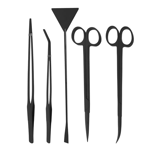 Mandala Crafts Black Stainless Steel Aquascaping Tools Kit – Aquarium Plant Tools with Tweezers, Spatula, and Scissors for Fish Tanks, Hospital Tanks, Goldfish Bowls, Aquariums, and Terrariums - color: Black 5-in-1 Kit, size: 12 Inches
