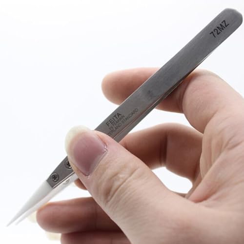 FEITA Precision Pointed Ceramic Tweezers - Temperature Resistant and Anti-Magnetic White Fine Pointy Ceramic Tips Twizzers - For Electronic Repair, DIY Crafting Hobby Tools - 1 Pc - color: White Head