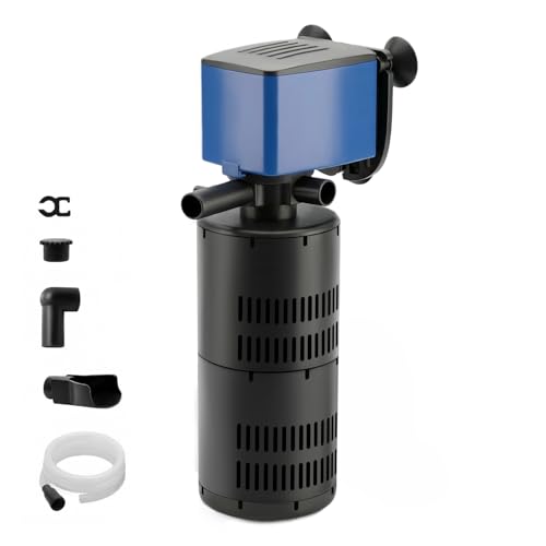 Aqua Dream 320 GPH Internal Aquarium Filter - 3 in 1 Submersible Powerhead Pump with Air Oxygenation & Sponge Filtration, 20W High-Performance Water Cycling Pump for Fish Tanks - 1 Pc - color: Blue; 1 Pc, size: 320 GPH with Filter