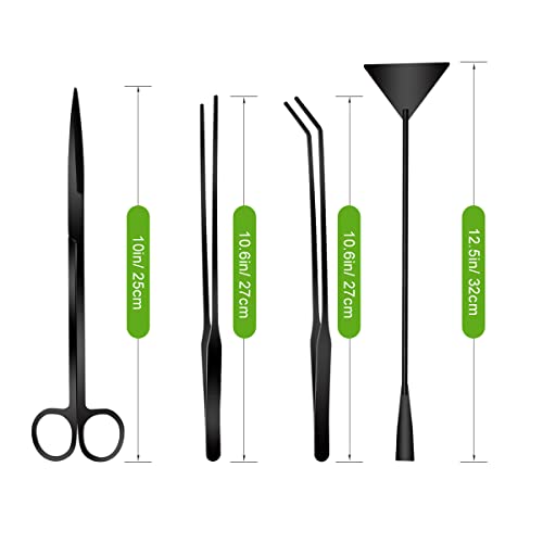Catcan Quarium Aquascape Tools Kits, 4 in 1 Anti-Rust Aquatic Plant Aquascaping Tool Stainless Steel Black Tweezers Scissors Spatula for Aquarium Tank Clean Fish Tank Aquascape Tools Sets (black) - color: Black