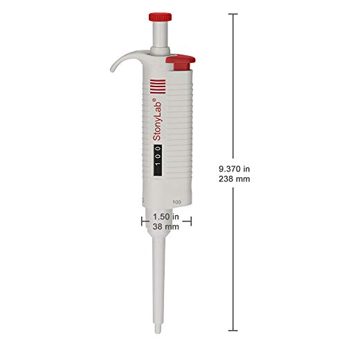 stonylab Single Channel Pipettor Controller, Adjustable Variable Volume Micropipette Pipette Pipet with Tip Cone for Laboratory Research, 10-100 µL - size: 10-100 ul