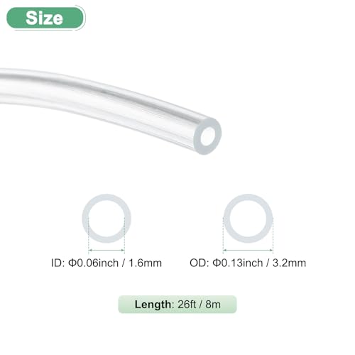 M METERXITY Clear Plastic Tubing, 0.06Inch(1.6mm) ID 0.13Inch(3.2mm) OD, 26ft(8m) Length PVC Tube Low Pressure Flexible Vinyl Tubing for Garden/Water Hose Airline Tube Aquarium - size: 0.06"×0.13"×26ft
