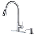 Chrome Kitchen Faucet with Soap Dispenser, WOWOW Stainless Steel Faucet for Kitchen Sink 2 or 4 Hole, High Arc Single Handle Pull Down Kitchen Faucet for Sink, RV, Laundry, Bar - color: Chrome, style: Kitchen Faucet with Soap Dispenser