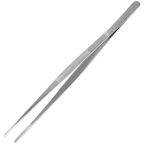 AHIER 12inch Kitchen tweezer Stainless Steel, Long tweezer with Precision Serrated Tips for Cooking Pincette for Sea food, Bar Tweezer - size: 12"