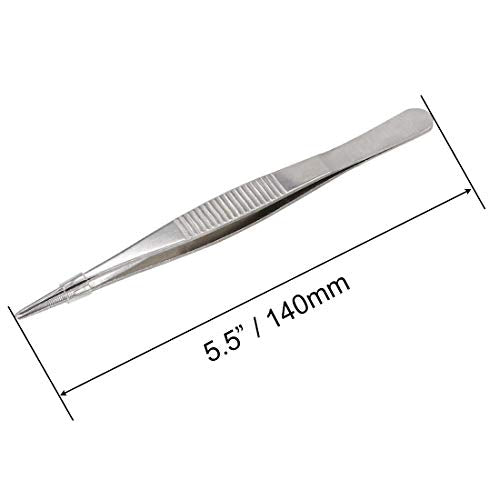 5-1/2 Inch Stainless Steel Tweezers with Straight Serrated Tip Multipurpose Forceps for Craft Repairing 2 Pack - size: 5-1/2 Inch
