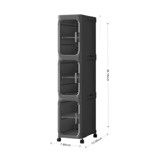 KHNR 3-Tiers Slim Bathroom Storage Cabinet, Foldable Storage Cabinets,Narrow Bathroom Storage,Movable Bathroom Storage Organizer for Small Spaces,Bathroom,Kitchen,Laundry,Black - color: Black, size: 3-Tiers