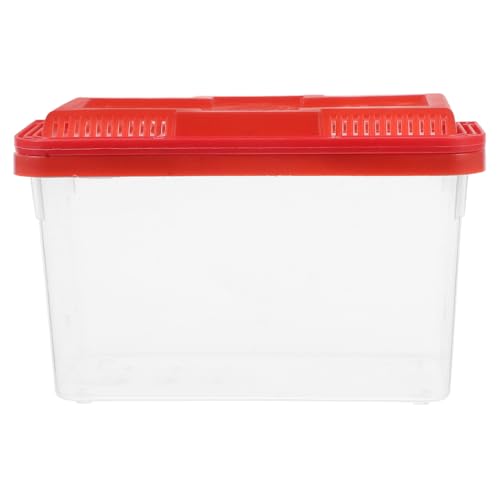 HANABASS Portable Fish Tank with Lid and Handle, Plastic Aquarium Box, Medium Red Travel Fish Bowl for Hamster, Turtle, Lizard, and Small Pet Transport