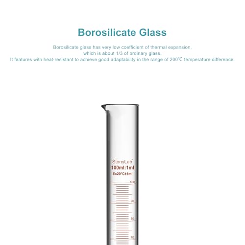 stonylab Graduated Cylinder, Laboratory Borosilicate Glass Graduated Measuring Cylinder with Plastic Hexagonal Base and Protective Collar, 100 ml - size: 100 ml