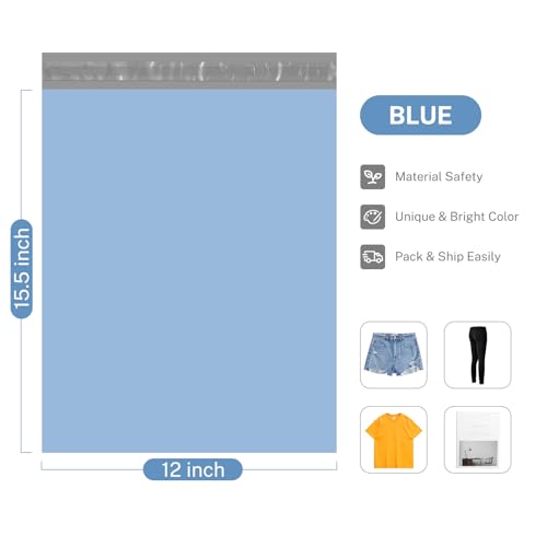 Metronic Poly Mailers 12x15.5 100 Pack, Medium Size Shipping Bags for Clothing, Strong Self-Seal Mailers Poly Bags Shipping Envelopes, Thick Mailing Bags Package Bags for Small Business, Light Blue - color: Light Blue, size: 12x15.5 100PC