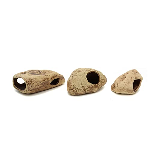 ALEGI Stackable Aquarium Ceramic Decorations Rock Caves,Betta Fish Tank Decor Accessories,Hideaway for Shrimp Cichlid Hiding Breeding Spawning (Set of 3)