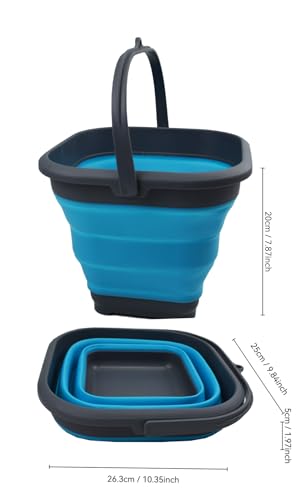 SAMMART Collapsible Plastic Bucket - Foldable Tub - Portable Fishing Water Pail - Space Saving Outdoor Waterpot (Grey/Ocean Blue, 5.5L Square)