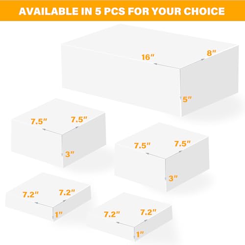 Large Buffet Risers Set of 5, 16"x8"x5" Display Stands, White Acrylic Food Risers for Party, Dessert Table, and Catering, Nesting and Stackable Display Risers - size: Large 03