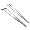 Stainless Steel Straight and Curved Tweezers Aquarium Tweezers with Rubber Tips Long Handle Reptile Feeding Tongs for Fish Tank Aquatic Plants, 2pcs, 10.6 Inch, Silver