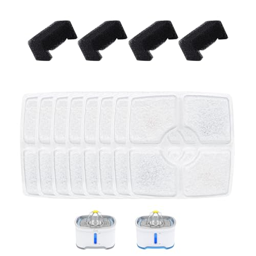 Wonder Creature Cat Water Fountain Filter, 8 Replacement Filters & 4 Replacement Pre-Filter Sponges Pack for 2.5L Cubic Pet Fountain Stainless Steel Top, Elliptical Automatic Cat Water Dispenser