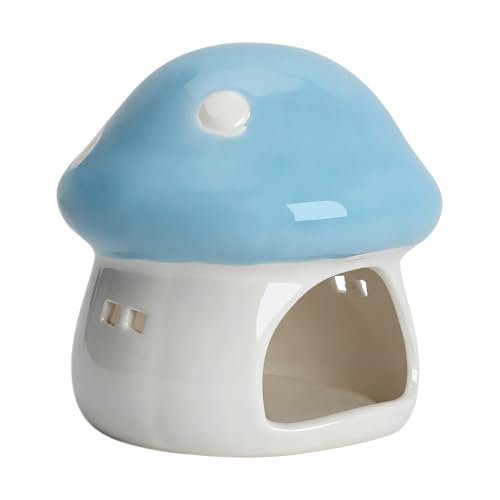 AnRui Ceramic Mushroom Aquarium Decor Cute House Betta Fish Tank Accessories Decoration Hideout Cave for Small Fish, Shrimp, Goldfish and Reptiles, Easy to Clean (Blue, Small) - color: Blue, size: Small