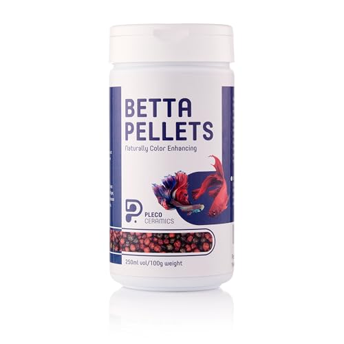 Plecoceramics Betta Fish Pellets Extreme Color, Complete Nutrition Plus Color Boost, Enhancing Floating Food Betta Fish (3.5 oz / 100 g)