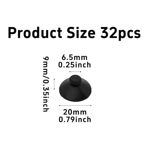 32PCS 20mm Dia Black Aquarium Suction Cup Clips, Soft Rubber Fish Tank Attachments for Pump Lines, Overhead Tube Organization and Aeration Setup - size: 32PCS 20mm