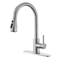 Ibergrif Kitchen Faucets with Pull Down Sprayer, Single Handle High Arc Brushed Nickel Stainless Steel 1 or 3 Hole Kitchen Sink Faucet with Deck for RV Laundry Farmhouse Bar