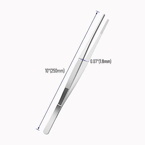 10 Inch Stainless Steel Tweezers, with Straight Round Blunt Serrated Tip, 0.07 Inch Thickness Stainless Steel, Multipurpose Daily Garden Home Lab Craft Repairing Tool - size: 10"L(0.07"T)