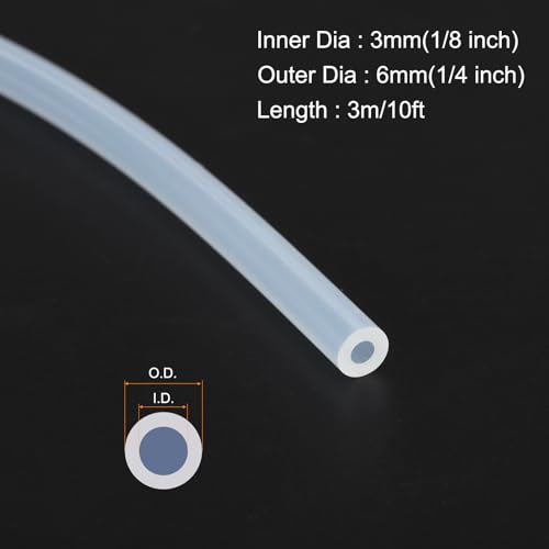 MECCANIXITY 10ft Clear Silicone Rubber Tubing 1/8" ID 1/4" OD Plastic Tube Flexible Air Hose for Brewing, Wine Making, Pump Siphon, 3mm x 6mm, with 2pcs Clamps - color: Clear, size: 1/8" x 1/4"