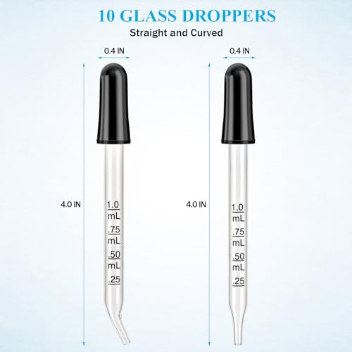 Herain Glass Eye Dropper Pipette 10 Pack, Ear Eye Dropper Bent & Straight Tips, 1 ml Droppers for Essential Oils, Lab, Crafts, Measuring and Transferring a Variety of Liquids - style: Small Rubber Bulb-10pcs-Straight Bent