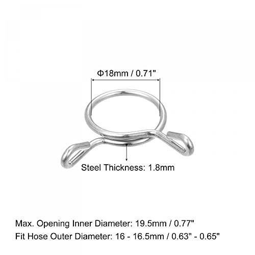 uxcell Fuel Line Hose Clips, 20pcs 18mm ID Fit 19.5-20mm OD Hose 304 Stainless Steel Water Pipe Air Tubing Spring Hose Clamps for Motorcycle Scooter - size: 18mm