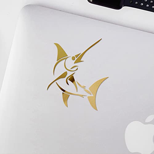 Decal Stickers of Stylized Marlin Fish (Metallic Gold) (Set of 2) Luxury Weatherproof Vinyl Decal Stickers for Laptop Desktop Smartphone Car Dirt Bike Wall Room Mason Jar - BICVER1512502GOW19Y24 - color: Metallic Gold, size: 4.8'' x 5.6''
