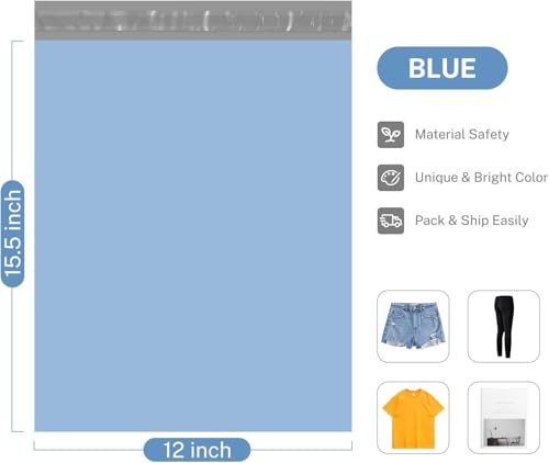 Metronic Poly Mailers 90000 Pack 12 x 15.5, Strong Adhesive Shipping Envelopes for Clothing, Waterproof Shipping Bags for Businesses, Flexible Mailers Poly Bags, Packages Bags Bulk, Light Blue - color: Light Blue, size: 12x15.5 90,000 pieces